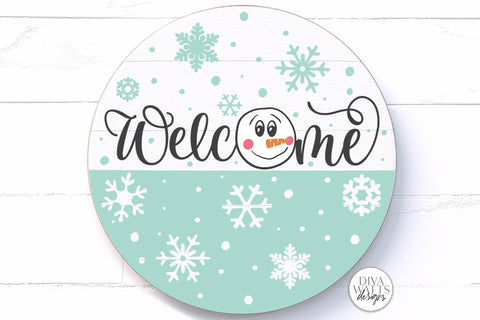 Welcome With Snowman | Christmas Door Hanger Design SVG Diva Watts Designs 