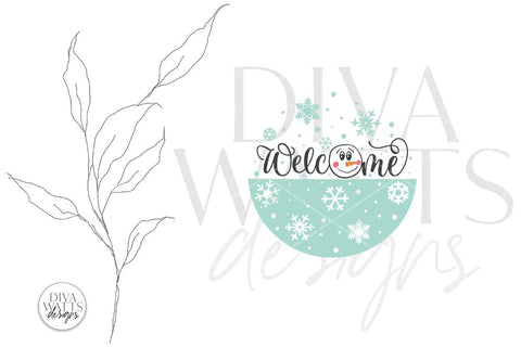 Welcome With Snowman | Christmas Door Hanger Design SVG Diva Watts Designs 