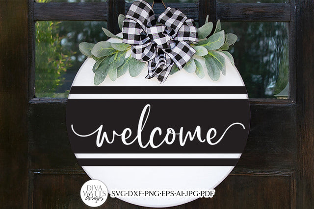 Welcome With Stripes SVG | Farmhouse Style Design | 3 Versions Included SVG Diva Watts Designs 