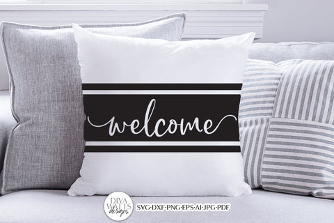 Welcome With Stripes SVG | Farmhouse Style Design | 3 Versions Included SVG Diva Watts Designs 