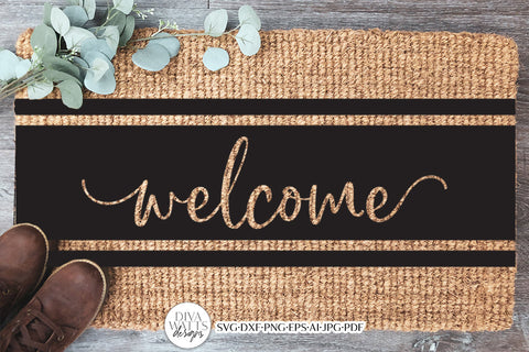 Welcome With Stripes SVG | Farmhouse Style Design | 3 Versions Included SVG Diva Watts Designs 