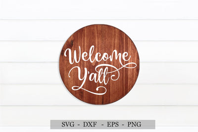 Welcome Y'all SVG, round wood sign svg, svg cut files SVG Chamsae Studio 