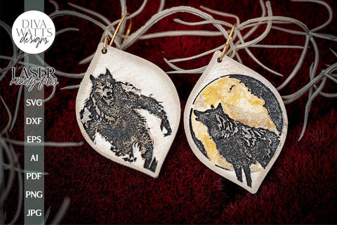 Werewolf And Full Moon Earrings SVG Werewolf Earrings Glowforge Earrings Wolf Halloween Earrings For Laser Moon Earrings For Laser Earrings SVG Diva Watts Designs 