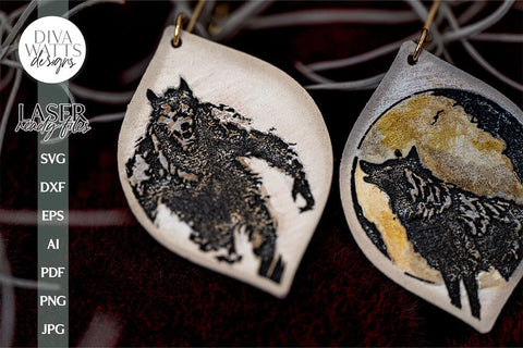 Werewolf And Full Moon Earrings SVG Werewolf Earrings Glowforge Earrings Wolf Halloween Earrings For Laser Moon Earrings For Laser Earrings SVG Diva Watts Designs 