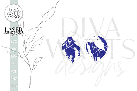 Werewolf And Full Moon Earrings SVG Werewolf Earrings Glowforge Earrings Wolf Halloween Earrings For Laser Moon Earrings For Laser Earrings SVG Diva Watts Designs 