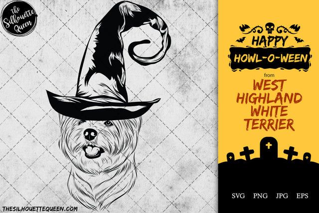 West Highland White Terrier dog svg portrait clipart vector graphic art Witch hat Halloween dog Cricut cut file cuttable design SVG Loveleen Kaur 