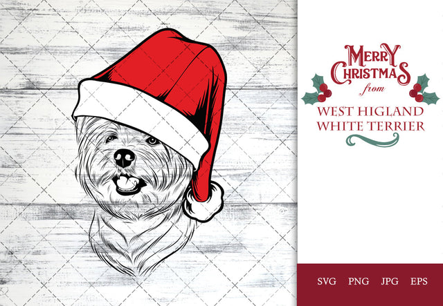 West Highland White Terrier dog svg portrait clipart vector graphic art Xmas hat Christmas dog Cricut cut file cuttable design SVG Loveleen Kaur 