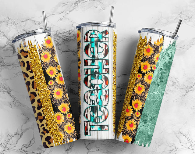 Weste20oz Skinny Tumbler Png, Apple Teacher Sublimation Design, Leopard Sunflowers Teacher Tumbler Png Sublimation CaldwellArt 