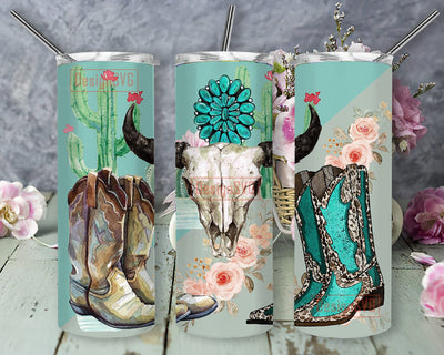 Western 20oz Tumbler Template, Cow Skull Cowboy Boot Tumbler Png, Gemstone Design Png, Cactus Tumbler Wrap, Western Country Sublimation Design, Instant Download Sublimation DesignSVG 