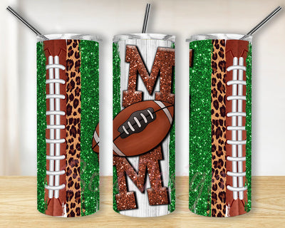 Western American Football Mom 20oz Skinny Tumbler Png, Leopard Glitter Mama Tumbler Png, Glitter Football Mom Png, Leopard Mom Png Sublimation BouDesign 