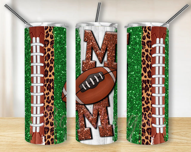 Western American Football Mom 20oz Skinny Tumbler Png, Leopard Glitter Mama Tumbler Png, Glitter Football Mom Png, Leopard Mom Png Sublimation BouDesign 