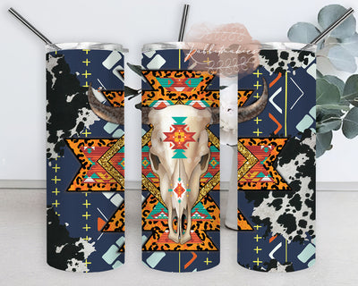 Western Aztec Cow Skull 20oz Skinny Tumbler, Aztec Cowhide Tumbler Wrap, Western Cow Skull Tumbler Png, Instant Download Sublimation Rabbitmakies 