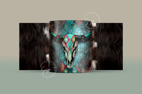 Western Aztec Cow Skull Mug Design, Cow Hide Skull Western Design, Southwest Print Mug Wrap, 11 & 15 Oz Mug Cricut Press Sublimation Wrap Sublimation Syre Digital Creations 