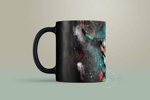 Western Aztec Cow Skull Mug Design, Cow Hide Skull Western Design, Southwest Print Mug Wrap, 11 & 15 Oz Mug Cricut Press Sublimation Wrap Sublimation Syre Digital Creations 