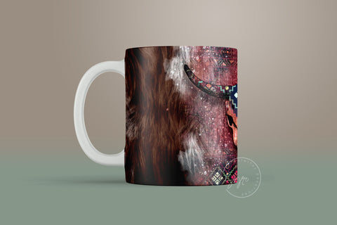 Western Aztec Cow Skull Mug Design, Cow Hide Skull Western Design, Southwest Print Mug Wrap, 11 & 15 Oz Mug Cricut Press Sublimation Wrap Sublimation Syre Digital Creations 