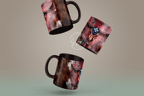 Western Aztec Cow Skull Mug Design, Cow Hide Skull Western Design, Southwest Print Mug Wrap, 11 & 15 Oz Mug Cricut Press Sublimation Wrap Sublimation Syre Digital Creations 