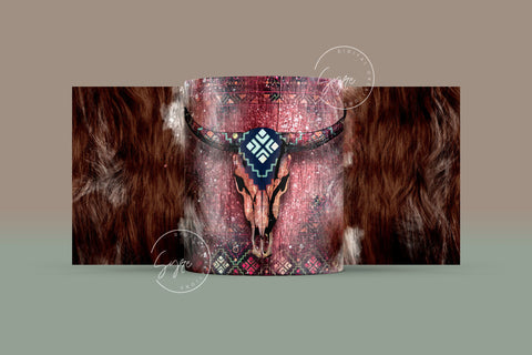 Western Aztec Cow Skull Mug Design, Cow Hide Skull Western Design, Southwest Print Mug Wrap, 11 & 15 Oz Mug Cricut Press Sublimation Wrap Sublimation Syre Digital Creations 
