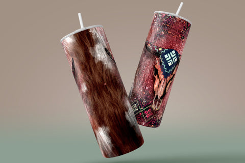 Western Aztec Cow Skull Png, Cow Hide Skull Western Tumbler Wrap, Southwest Print Sublimation Design, 20 oz Skinny Tumbler, Digital Download Sublimation Syre Digital Creations 