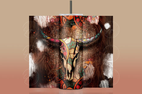 Western Aztec Cow Skull Png, Cow Hide Skull Western Tumbler Wrap, Southwest Print Sublimation Design, 20 oz Skinny Tumbler, Digital Download Sublimation Syre Digital Creations 