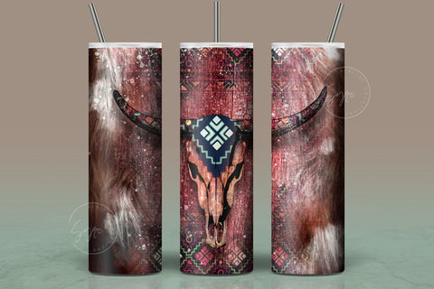 Western Aztec Cow Skull Png, Cow Hide Skull Western Tumbler Wrap, Southwest Print Sublimation Design, 20 oz Skinny Tumbler, Digital Download Sublimation Syre Digital Creations 