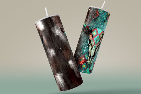 Western Aztec Cow Skull Png, Cow Hide Skull Western Tumbler Wrap, Southwest Print Sublimation Design, 20 oz Skinny Tumbler, Digital Download Sublimation Syre Digital Creations 