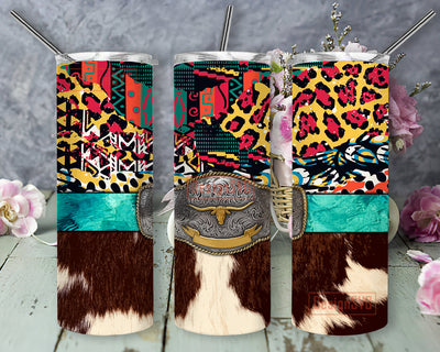 Western Aztec Cowhide 20oz Skinny Tumbler, Western Belt Buckles Turquoise Tumbler Png, Western Country Design Png, Aztec Leopard Tumbler Wrap, Western Sublimation Design, Digital Download Sublimation DesignSVG 