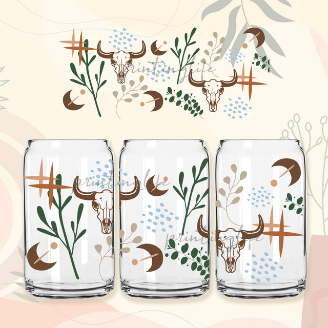 Western Beer Can Glass-Coffee Png, Bull Skull 16oz Libbey Can Tumbler Png, Soda Can Glass Sublimation Designs, Beer Can Glass With Lid Iced Coffee Glass Sublimation PrintingLife 