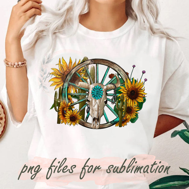 Western Bull Skull Png, Gemstone Bull Skull Design Png, Sunflower Cactus Sublimation Png, Country Western Png, Bull Skull Sublimation Design, Digital Download Sublimation PrintingLife 