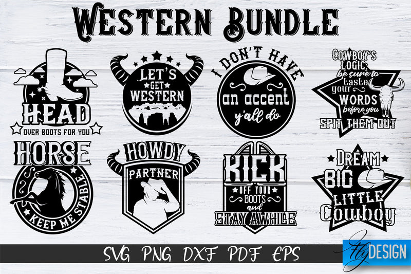 Western Bundle SVG, Cowboy boots, Cowboy Quotes, Western SVG - So Fontsy