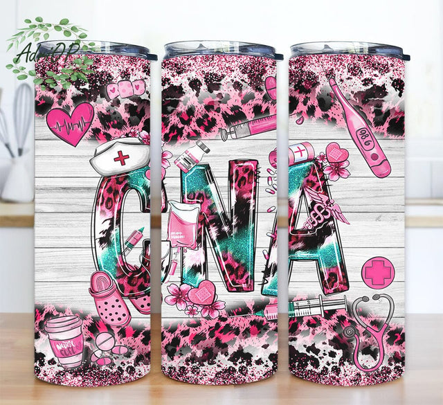 Western CNA 20oz Skinny Tumbler Design Sublimation, Certified Nurse Assistant Tumbler Png, Leopard Cowhide Nurse Tumbler Png, Pink Leopard Nurse Tumbler Sublimation AdriOP 