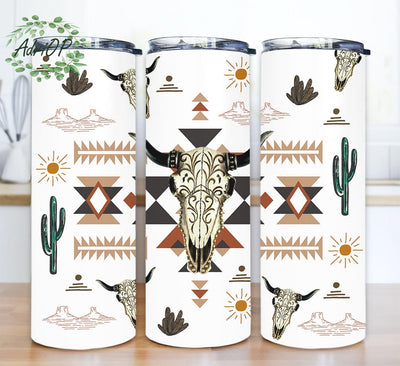 Western Cow Skull Vintage Aztec 20oz Skinny Tumbler Png, Rodeo Cowboy, Cow Skull Cactus, Western Tumbler, Bull Cow Skull Tumbler, Country Sublimation Tumbler Sublimation AdriOP 