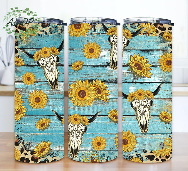 Western Cow Trio With Sunflowers 20oz Skinny Tumbler Png, Boots With Flower Tumblers, Skull Cow Tumbler, Sunflower Tumbler, Tumbler Wrap Digital Download Sublimation AdriOP 