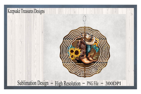 Western Cowboy Boots Wind Spinner Template, Sunflower Boots, Sublimation PNG, Digital Download Sublimation Keepsake Treasures Designs LLC. 