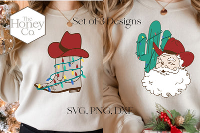 Western Cowboy Santa Christmas Cut Files Cactus Boots SVG The Honey Company 