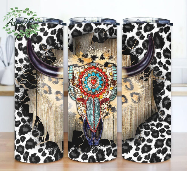 Western Cowgirl Bull 20oz Skinny Tumbler Png, Cow Skull Tumbler, Leopard Tumbler, Aztec Western Tumbler, Country Western Tumbler Sublimation AdriOP 