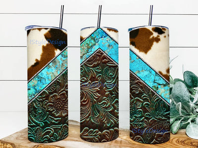 Western Cowhide 20oz Skinny Tumbler Design Sublimation PNG, Tooled Leather Print Tumbler Digital Download Template Sublimation iStyleDesign 