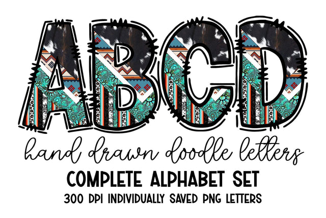 Western Doodle Letter Alpha Set Sublimation BijouBay 