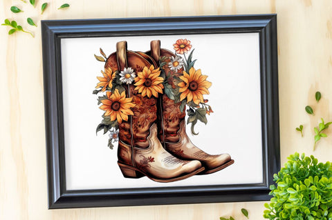 Western Floral Boots Sublimation Clipart Bundle Sublimation Regulrcrative 