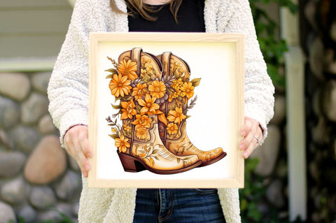 Western Floral Boots Sublimation Clipart Bundle Sublimation Regulrcrative 