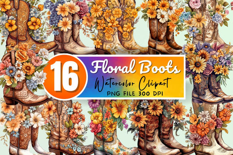 Western Floral Boots Sublimation Clipart Bundle Sublimation Regulrcrative 