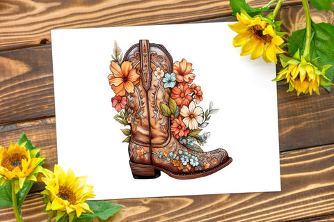 Western Floral Boots Sublimation Clipart Bundle Sublimation Regulrcrative 