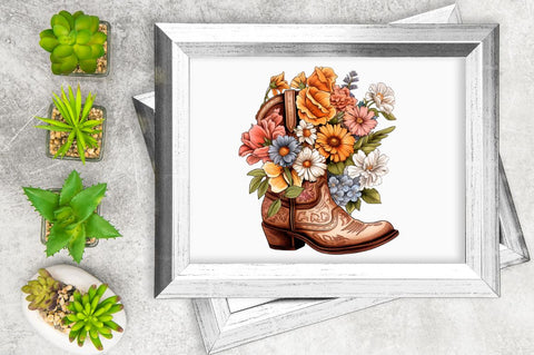 Western Floral Boots Sublimation Clipart Bundle Sublimation Regulrcrative 