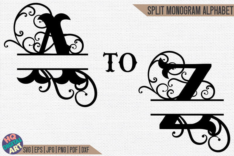 Western Floral Split Monogram Alphabet SVG | 26 Split Letters SVG HQDigitalArt 