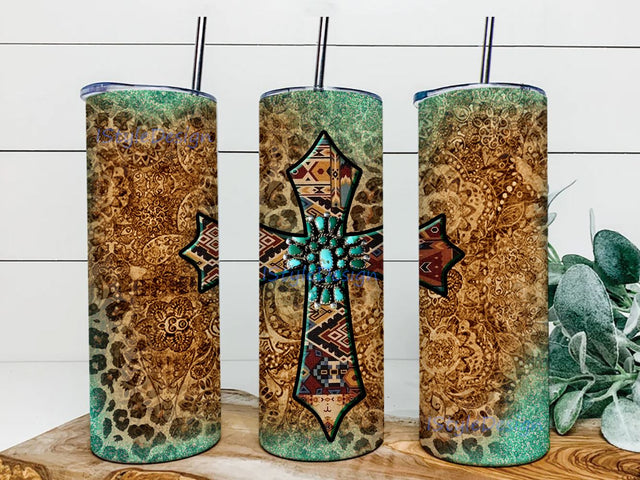 Western Gemstone Cross Png 20oz Skinny Tumbler Design, Cross Tumbler Png, Gemstone Cros Tumbler Png,Leopard Cross Tumbler Png, Instant Download Sublimation iStyleDesign 