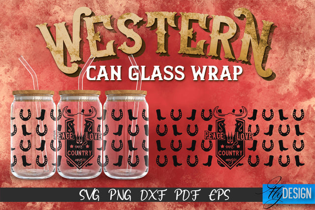 Western Glass Can Wrap SVG | 16 oz Libbey Glass Can Wrap SVG | Cowboy Glass Can | Wrap Template | 16 oz glass can wrap | Beer Can Glass Wrap SVG Fly Design 