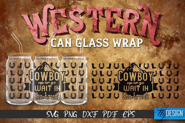 Western Glass Can Wrap SVG | 16 oz Libbey Glass Can Wrap SVG | Cowboy Glass Can | Wrap Template | 16 oz glass can wrap | Beer Can Glass Wrap SVG Fly Design 
