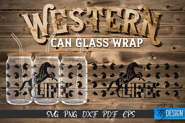 Western Glass Can Wrap SVG | 16 oz Libbey Glass Can Wrap SVG | Cowboy Glass Can | Wrap Template | 16 oz glass can wrap | Beer Can Glass Wrap SVG Fly Design 