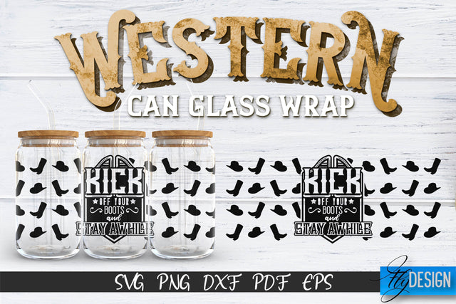 Western Glass Can Wrap SVG | 16 oz Libbey Glass Can Wrap SVG | Cowboy Glass Can | Wrap Template | 16 oz glass can wrap | Beer Can Glass Wrap SVG Fly Design 