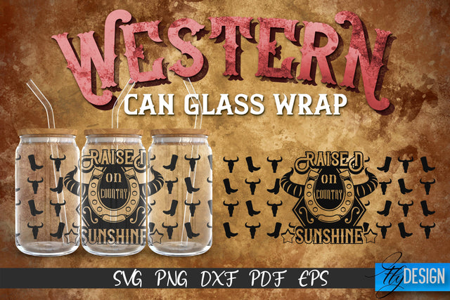 Western Glass Can Wrap SVG | 16 oz Libbey Glass Can Wrap SVG | Cowboy Glass Can | Wrap Template | 16 oz glass can wrap | Beer Can Glass Wrap SVG Fly Design 