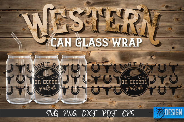Western Glass Can Wrap SVG | 16 oz Libbey Glass Can Wrap SVG | Cowboy Glass Can | Wrap Template | 16 oz glass can wrap | Beer Can Glass Wrap SVG Fly Design 